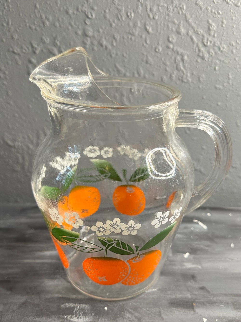 Vintage Anchor Hocking orange juice glass pitcher with handle